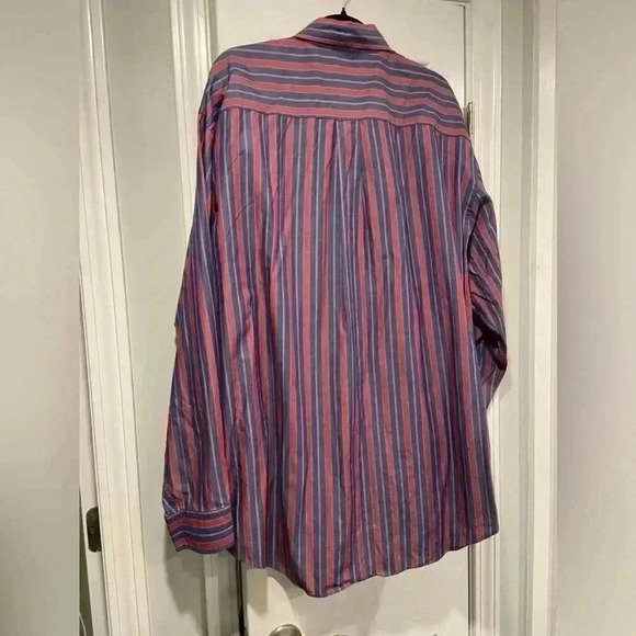 VTG L.L. Bean 80s Men’s Pointed Collar Striped Cotton Red Blue Button Down XXL T - Picture 9 of 11